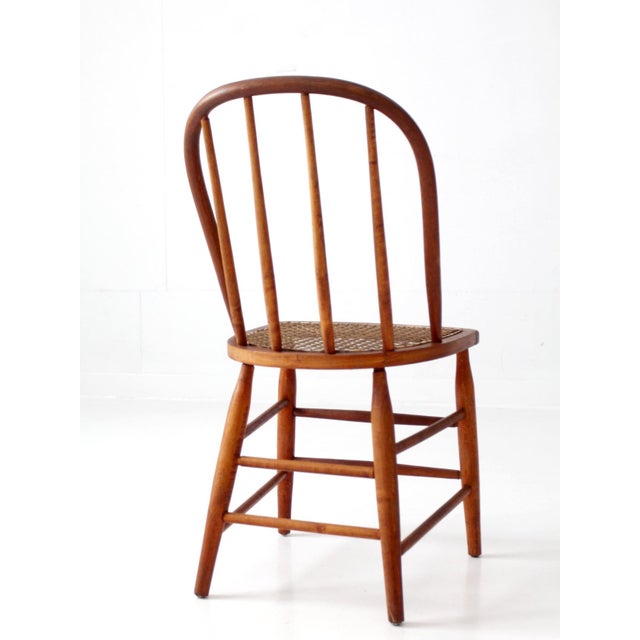 Wood Antique Windsor Style Cane Seat Chair For Sale - Image 7 of 14