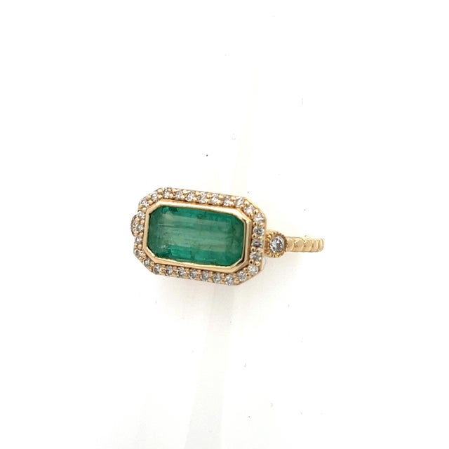 2010s Natural Emerald and Diamond Ring 6.5 14k Y Gold 2.32 TCW Certified For Sale - Image 5 of 13