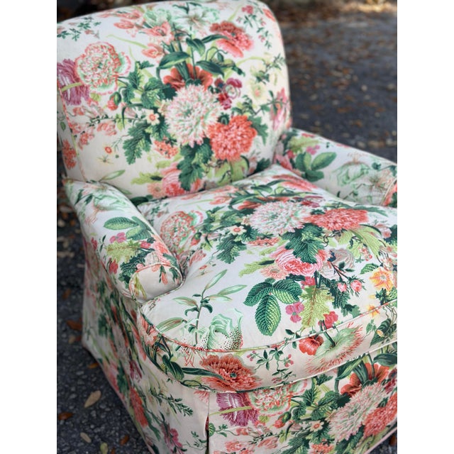 Coastal Vintage Palm Beach Floral Arm Chair For Sale - Image 3 of 9