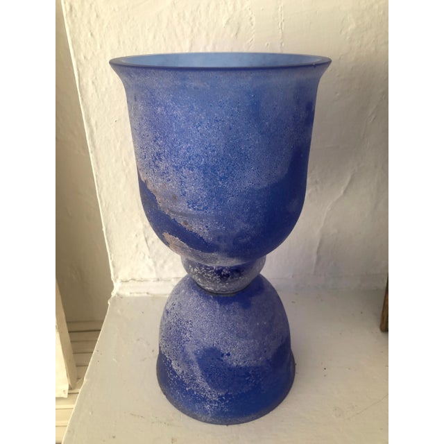 Glass 1980s Seguso Cobalto Corroso Scavo Glass Vase For Sale - Image 7 of 11