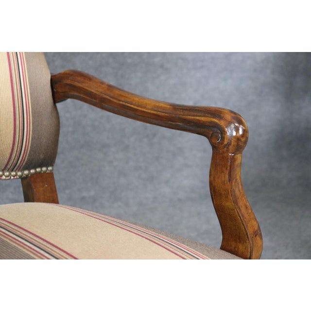 Pair of Gorgeous Century French Louis XV Walnut Armchairs Striped Upholstery For Sale - Image 11 of 12
