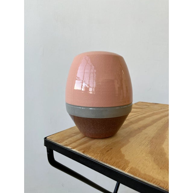 Mid-Century Modern Vintage Color-Blocked Glazed Ceramic Vase, Signed by Artist, Circa 1980s For Sale - Image 3 of 7