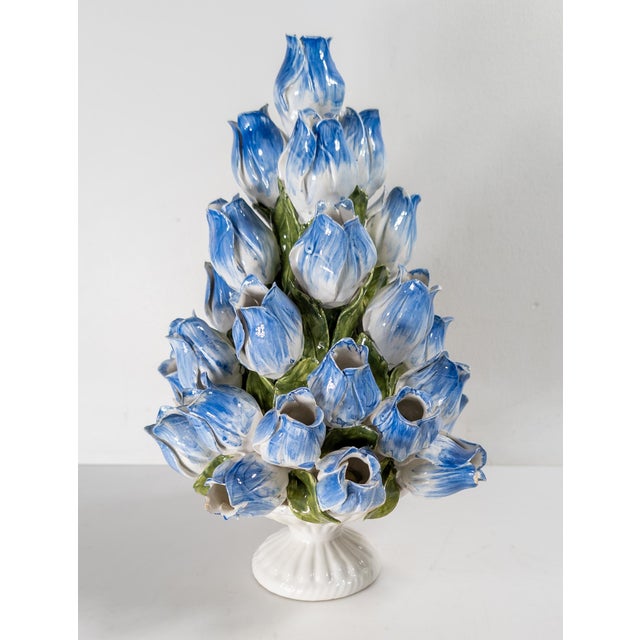 We are selling this pretty Mid-Century Italian faience Tulipiere. This faux floral display looks great as a standalone...