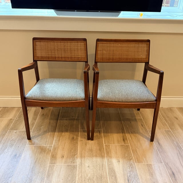 Blue Pair Mid Century Walnut C140 “Playboy Chairs” by Jens Risom For Sale - Image 8 of 12