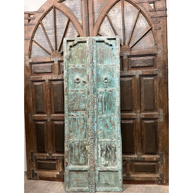 Wood Antique Blue Barndoors Rustic Spanish Style Double Doors 82 For Sale - Image 7 of 9