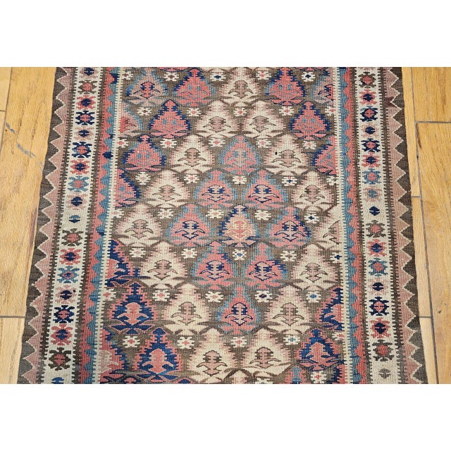 Antique Persian Varamin Kilim Runner, Handwoven Wool, Caucasian Geometric Pattern, 3x15 For Sale - Image 11 of 16