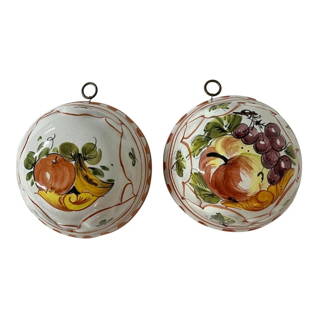Vintage Italian Bassano Hand Painted Fruit Pattern Ceramic Molds For Sale