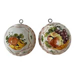 Vintage Italian Bassano Hand Painted Fruit Pattern Ceramic Molds