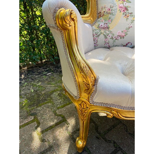 1980s French Louis XVI Gold Beech Beige Settee For Sale - Image 11 of 13