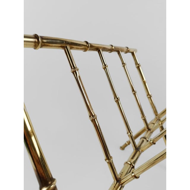 Vintage Gilded Brass & Faux Bamboo Magazine Rack, Italy, 1960s For Sale - Image 13 of 18