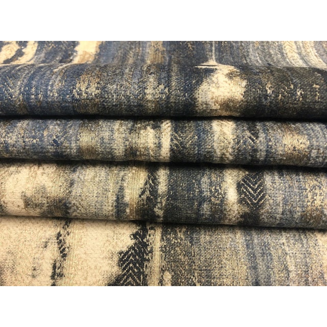 Abstract Clarke & Clarke Latour Indigo French Navy Blue Charcoal Grey Beige Cream Abstract Upholstery Drapery Fabric For Sale - Image 3 of 5