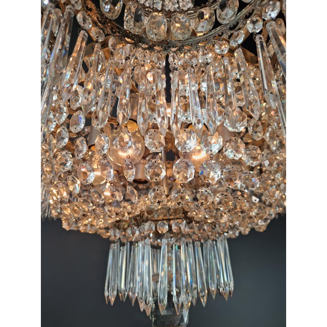 Metal 1930s Art Deco Crystal Chandelier Silver Serpentine Form Restored Antique Brass For Sale - Image 7 of 16