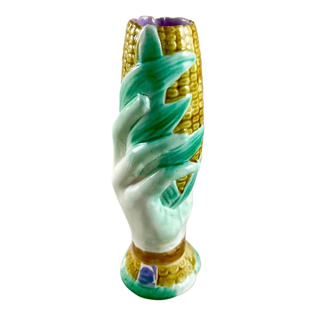 Wardle English Majolica Glazed Hand Holding Corn Spill or Posy Vase For Sale