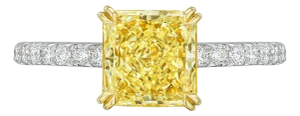 GIA Certified Yellow Radiant Cut 2.00 CT Diamond with Diamond Pave Cocktail Ring, Size 6