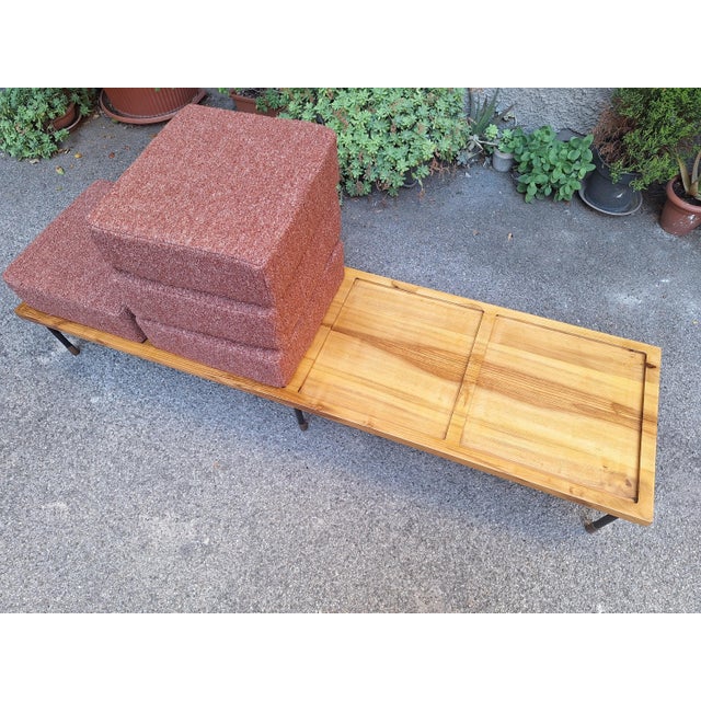 Large Francesco Giuseppe Series Bench with Brick Bouclé Seat by Luigi Caccia Dominioni for Azucena, 1950s For Sale - Image 9 of 16