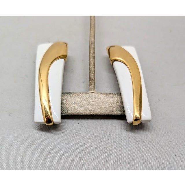 Vintage 1980s Signed Napier Modernist Goldtone & White Resin Pierced Earrings-2 Pieces For Sale - Image 9 of 10