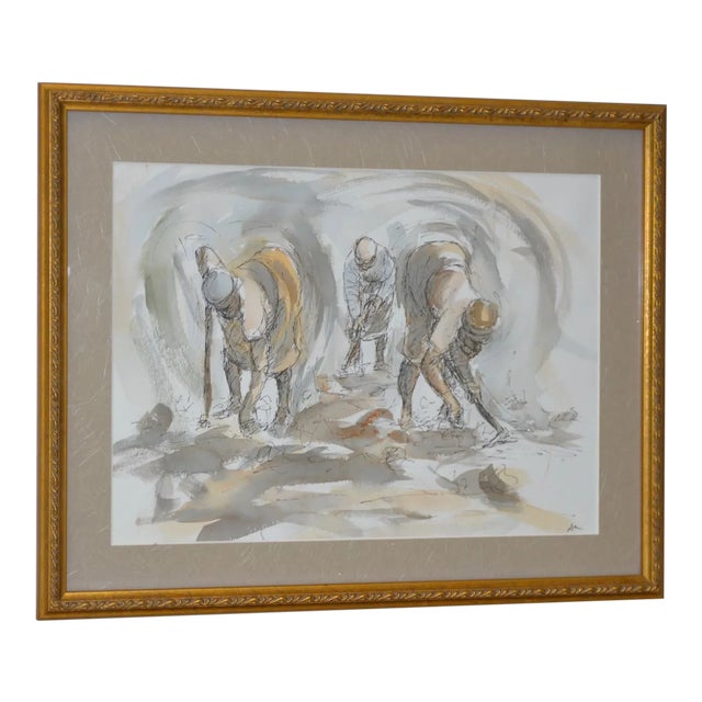 Original Pen & Ink w/ Watercolor "Planters Planting" For Sale