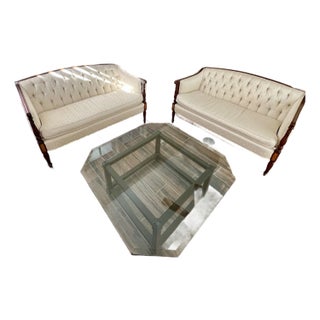 1960s Pair of Vintage Federal Revival Tufted Settees (Sofas) For Sale