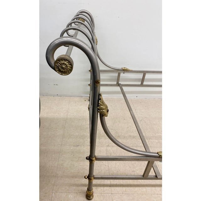 Gray Vintage French Daybed Steel and Brass in the Manner of Maison Jansen For Sale - Image 8 of 11