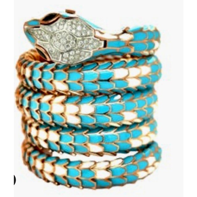 SNAKE COLLECTION , Turquoise & White SNAKE BRACELET , Diamonds, 18K & Sterling For Sale - Image 18 of 18