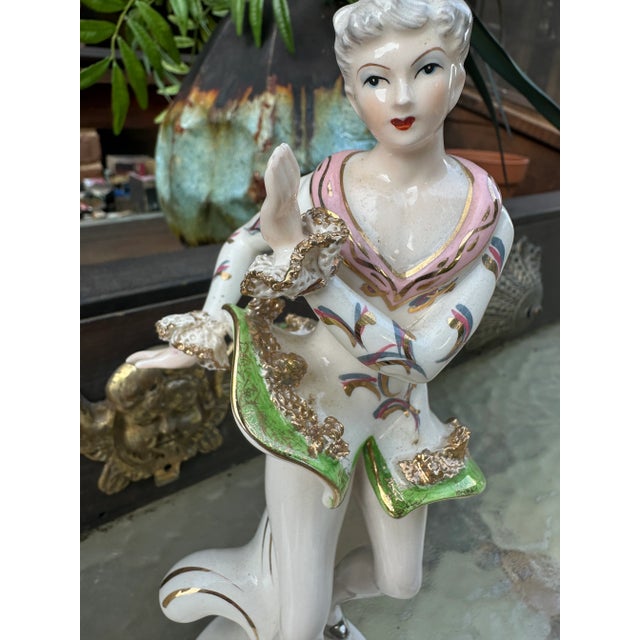 1970s Pair of 1970s Victorian Ceramic Figurines For Sale - Image 5 of 7