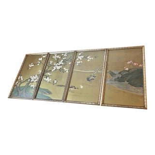 20th Century Quadriptych Japanese Framed Wallpaper Panels For Sale