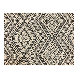 Designer Heavy Duty Linen Beige Charcoal Grey Geometric Southwestern Upholstery Fabric For Sale