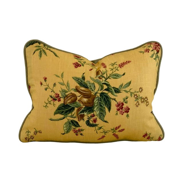 2020s Designer Schumacher French General "Woodland Foliage" Green Gold Raspberry-Red Botanical Floral Pillow Covers- Pair For Sale - Image 5 of 7