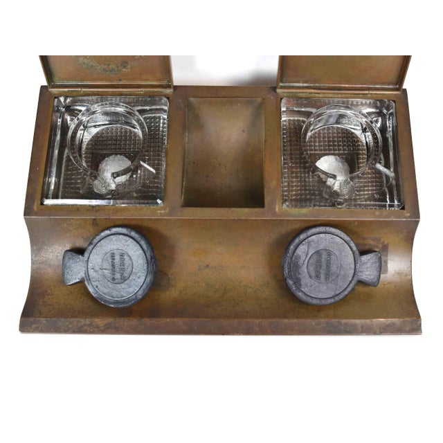 Antique 1916 Silver Crest Sterling Decorated Bronze Inkwell For Sale - Image 6 of 12