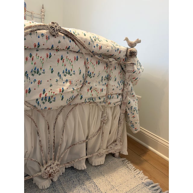 Antique White Pair of 1990s Custom Distressed White Iron Twin Beds by Corsican Furniture With Bird Finials For Sale - Image 8 of 15