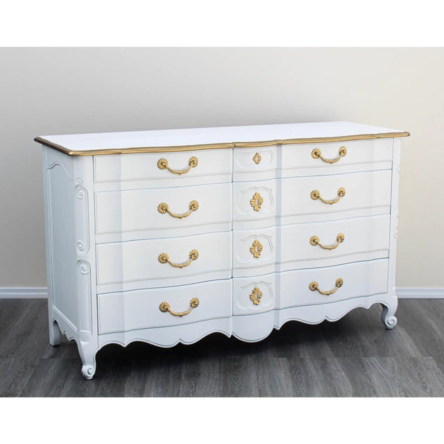 Wood 1970's French Style White and Gold Dresser by John Widdicomb For Sale - Image 7 of 12