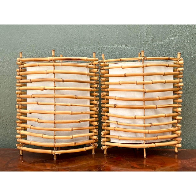 Wood Vintage Stacked Bamboo Lantern Lamps - A Pair For Sale - Image 7 of 12