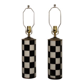 Mid 20th Century Etched Vistosi Style Black and White Murano - a Pair For Sale