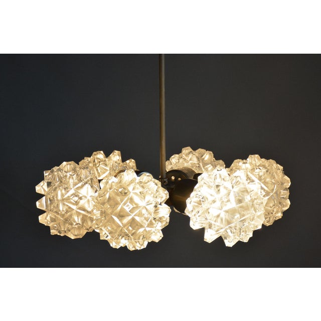 Mid-Century Czech Chandelier in Brass and Glass attributed to Kamenický Šenov, 1960s For Sale - Image 10 of 11
