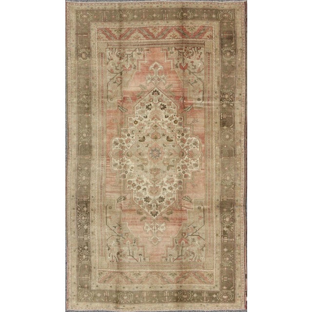 Vintage Turkish Oushak Rug With Faint Salmon Field and Floral Motifs For Sale - Image 10 of 10