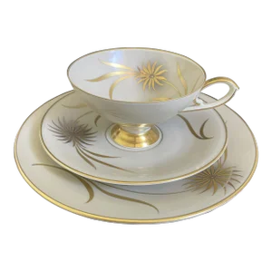 Edelstein Bavaria 18258 Heavy Gold Gilt Flower Tea Set Trio - Teacup, Saucer and Plate