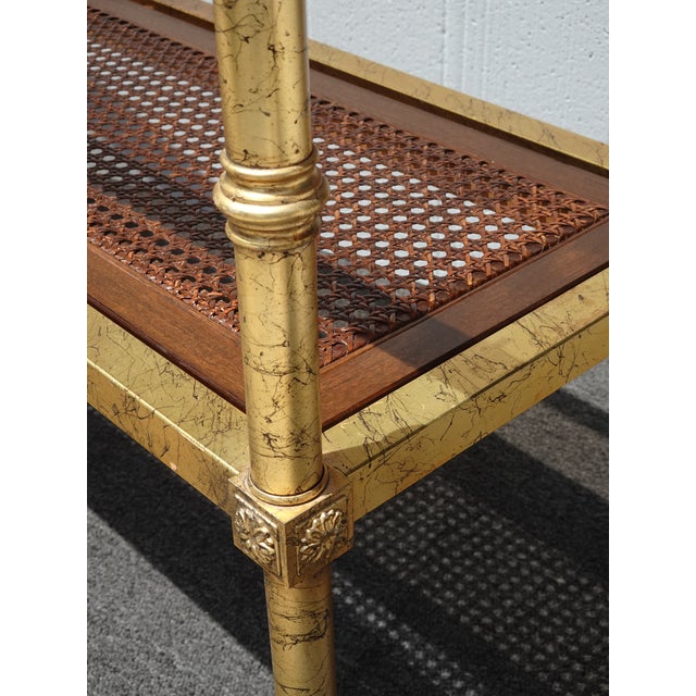 Gold Vintage Hollywood Regency Gold Console Table Sofa Table W Cane Shelf For Sale - Image 8 of 16