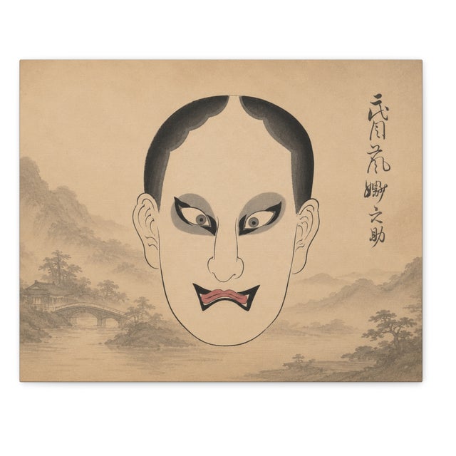 Atelier Aria Lumae Traditional Japanese Kabuki Theater Face Masks Fine Art Gallery Board Five Piece Set For Sale - Image 11 of 18