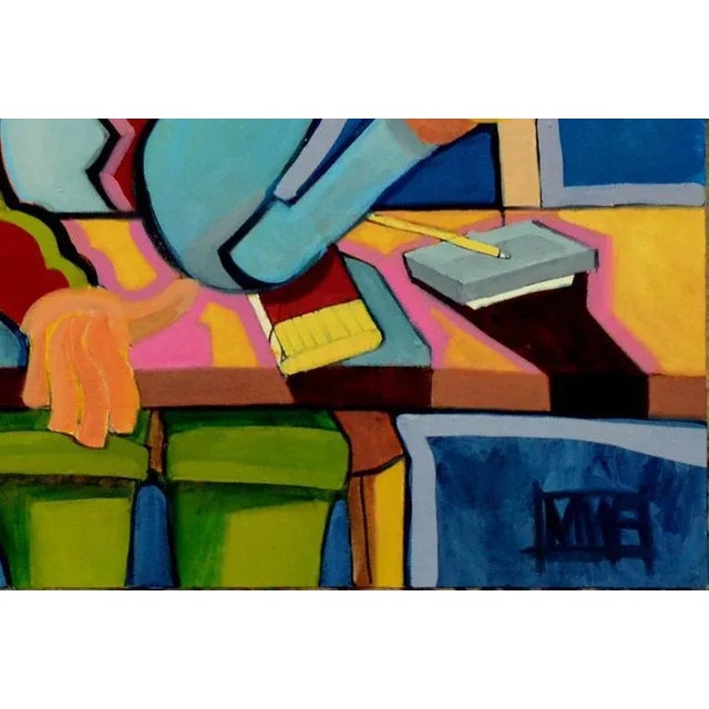 Abstract "Happy Hour" Contemporary Abstract Figurative Mixed-Media Painting For Sale - Image 3 of 3