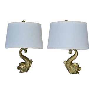 Pair, Bronze E. Guillemard Style Dolphin Sconces Wall Lamp France Animal Lights For Sale