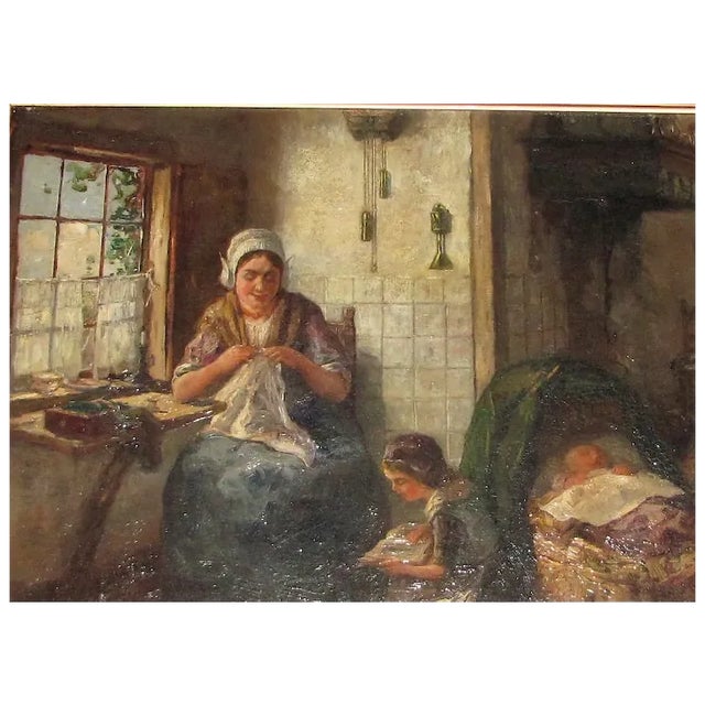 Textile Antique Oil on Canvas Painting Cornelis Koppenol Circa 1900 For Sale - Image 7 of 10