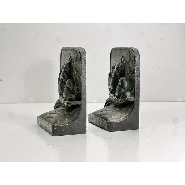 Art Deco Cast Iron Bookends with Nautical Ship Motif, 1930s, Set of 2 For Sale - Image 14 of 15