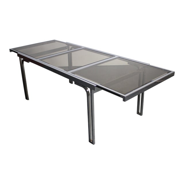 Smoked Glass & Chrome Expandable Dining Table | Chairish
