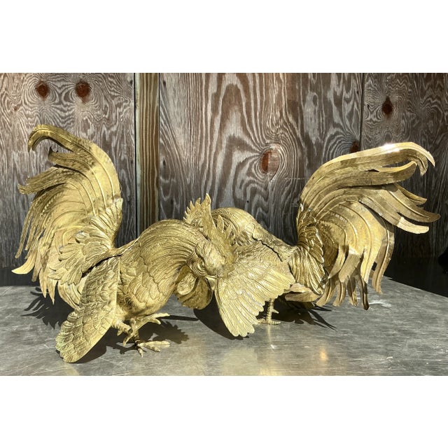 Vintage Boho Brass Roosters - a Pair For Sale - Image 10 of 11