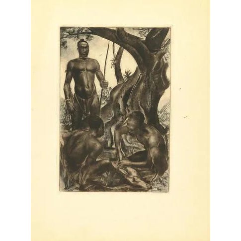 Emmanuel Gondouin, Africa, Hunters, Lithograph, 1930s For Sale