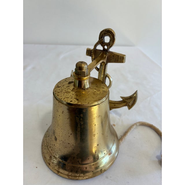 Metal Vintage Solid Brass Anchor Bell With Rope Pull For Sale - Image 7 of 9