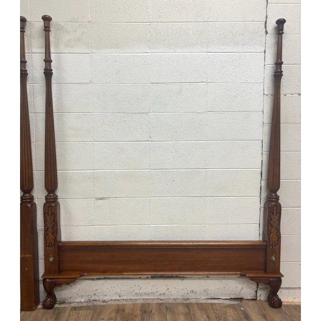 Chippendale Vintage Full Size Chippendale Style Four Poster Rice Bed Headboard and Footboard For Sale - Image 3 of 8