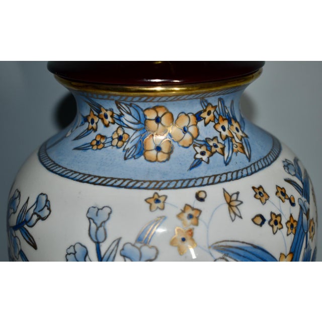 Vtg. 1970s Porcelain Asian Style Temple Jar Lamp W/Wood Base For Sale In Philadelphia - Image 6 of 13