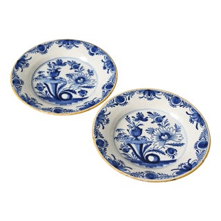 Antique Dutch Delft Blue Plates, 1700s, Set of 2 For Sale