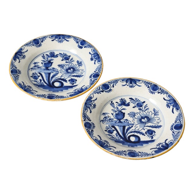 Antique Dutch Delft Blue Plates, 1700s, Set of 2 For Sale